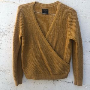 Mustard Abercrombie sweater with wrap detail